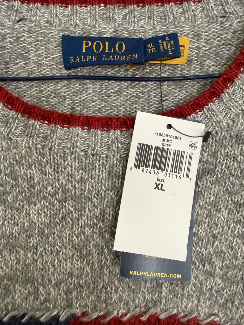 NWT Polo Ralph Lauren Gray Knit Wool Sweater with American Flag 🇺🇸 - Picture 3 of 7